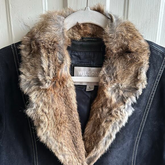 Wilsons Leather Maxima Penny Lane Fur Trimmed Coat Matching Gloves - Picture 4 of 10